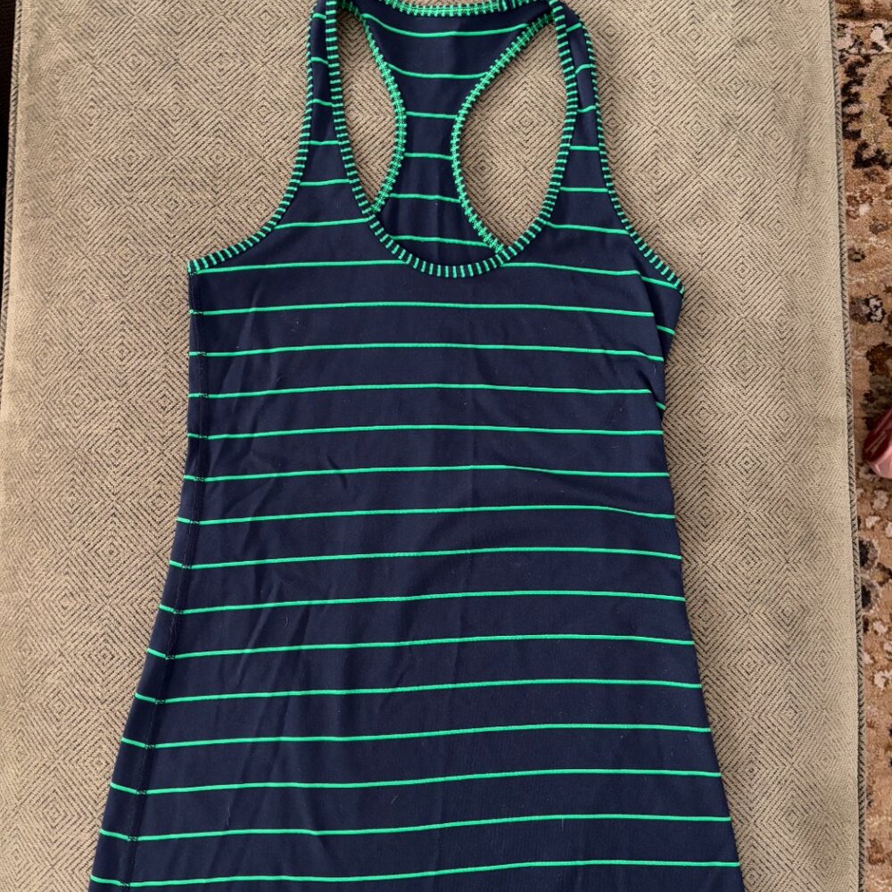 lululemon Navy and Green Striped Racerback Tank Small 4/6?